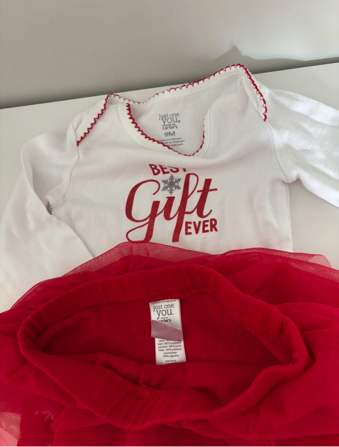 Seller #195 - Carter’s Baby Girl Holiday “Best Gift Ever” Top and Pant Skirt set - Size 9 Months
