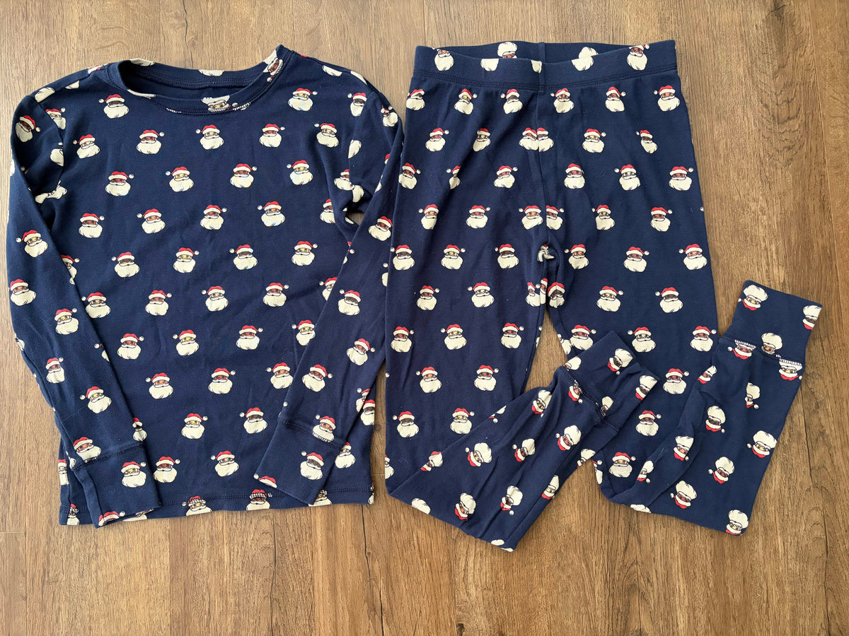 #126 EUC Gap Kids Navy Blue Santa Pajamas Gender Neutral 14