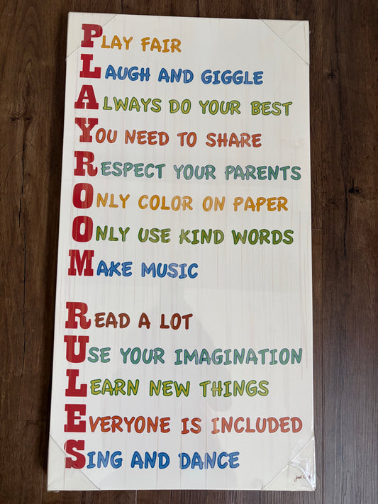 #126 New in Wrapper Playroom Rules Wall Sign