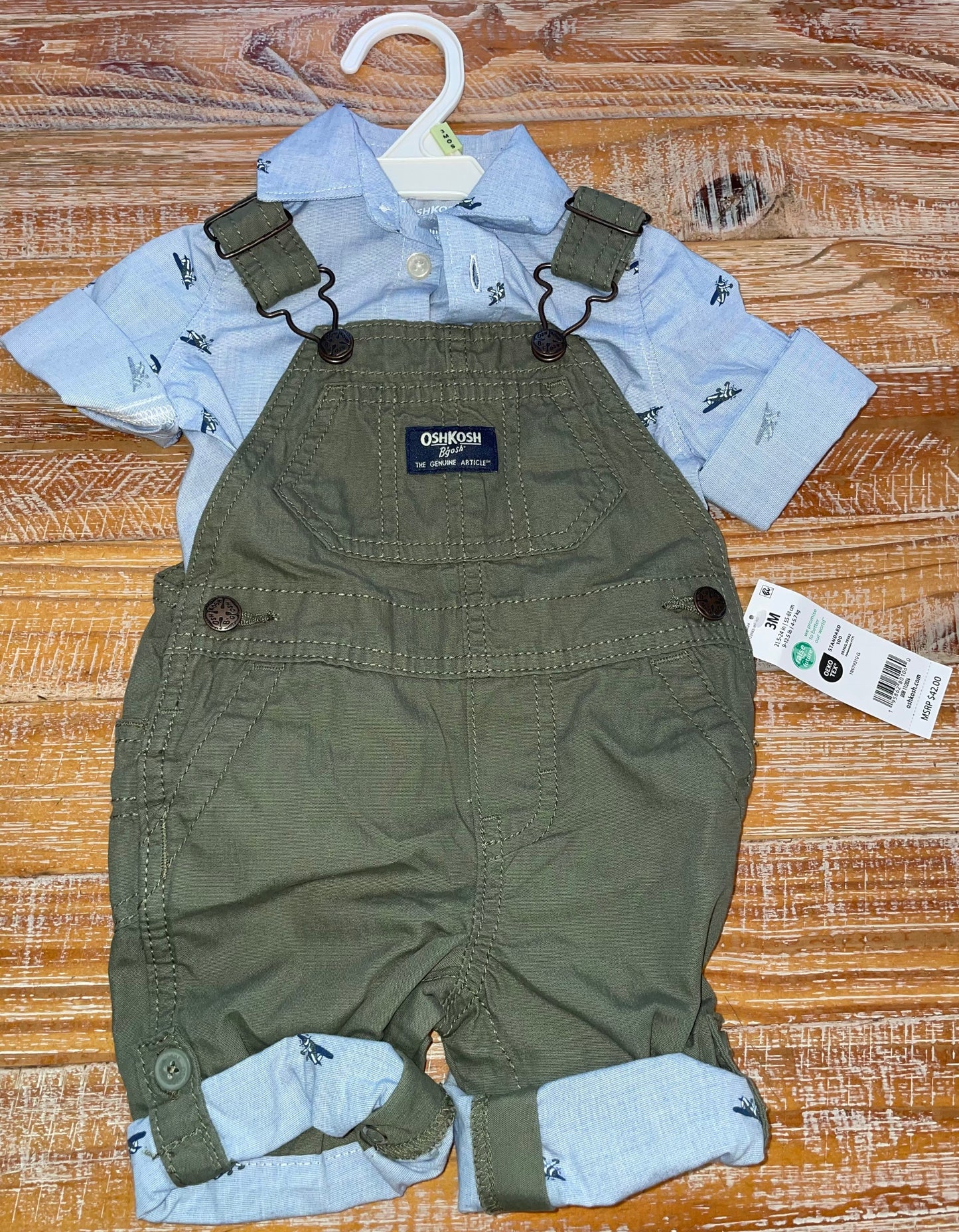 Seller #3 OshKosh Bgosh Boy 3 mos Collared Shirt and Olive Green Overalls