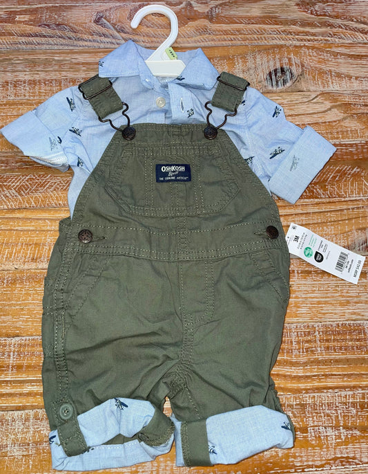 Seller #3 OshKosh Bgosh Boy 3 mos Collared Shirt and Olive Green Overalls