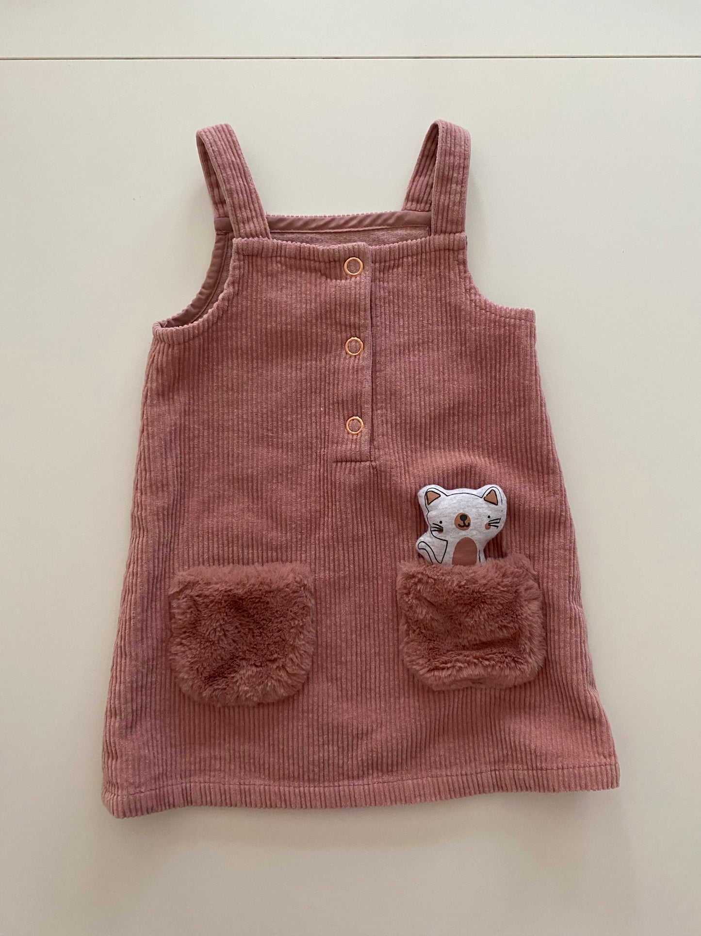 H&M Blush Pink Corduroy Overall Dress with Fuzzy Pockets Girls 12-18M