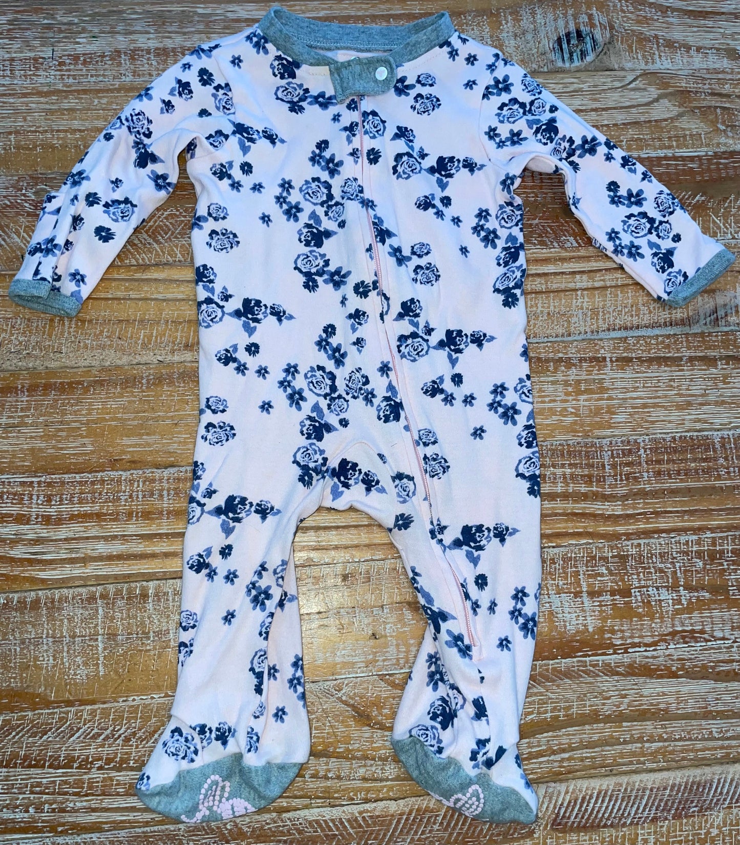 Seller #3 Burt's Bee's 0-3 mos Girl Pink and Blue Floral Footed Zip up