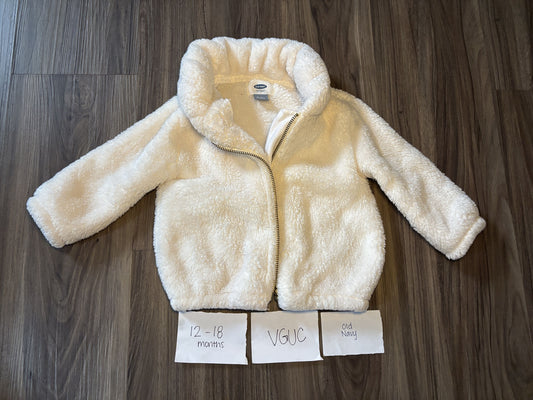 #138 - 12-18 Mo - VGUC Old Navy - White Fleece Zip Up - PU 45236