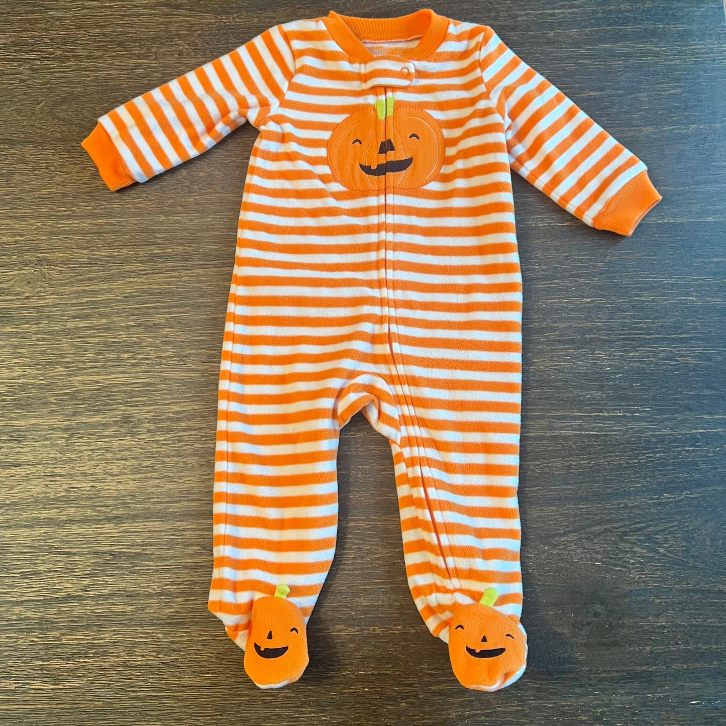 #5 Carters Fleece Halloween Pumpkin Zip Up Sleeper Pajamas, Boys 6m, Girls 6m