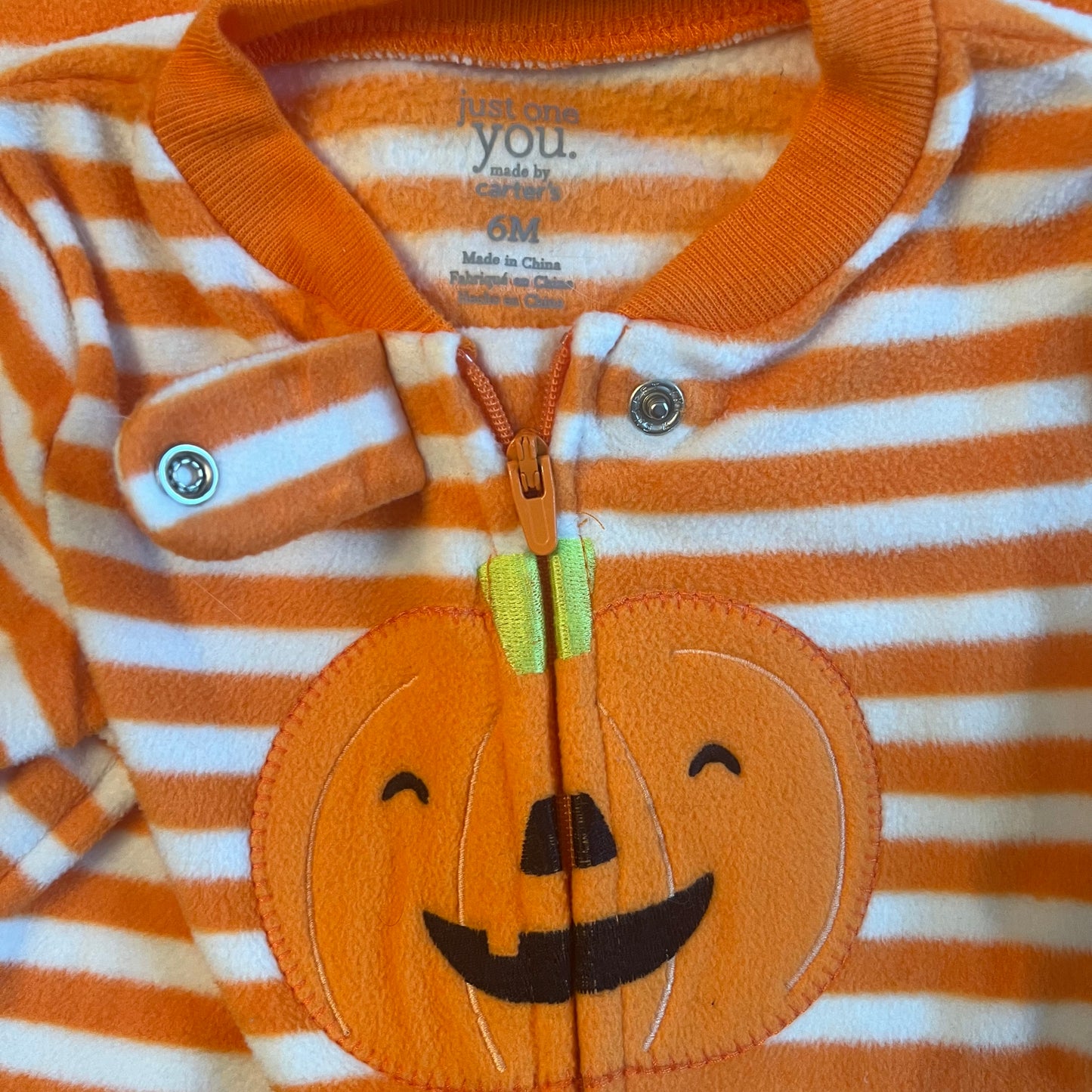 #5 Carters Fleece Halloween Pumpkin Zip Up Sleeper Pajamas, Boys 6m, Girls 6m