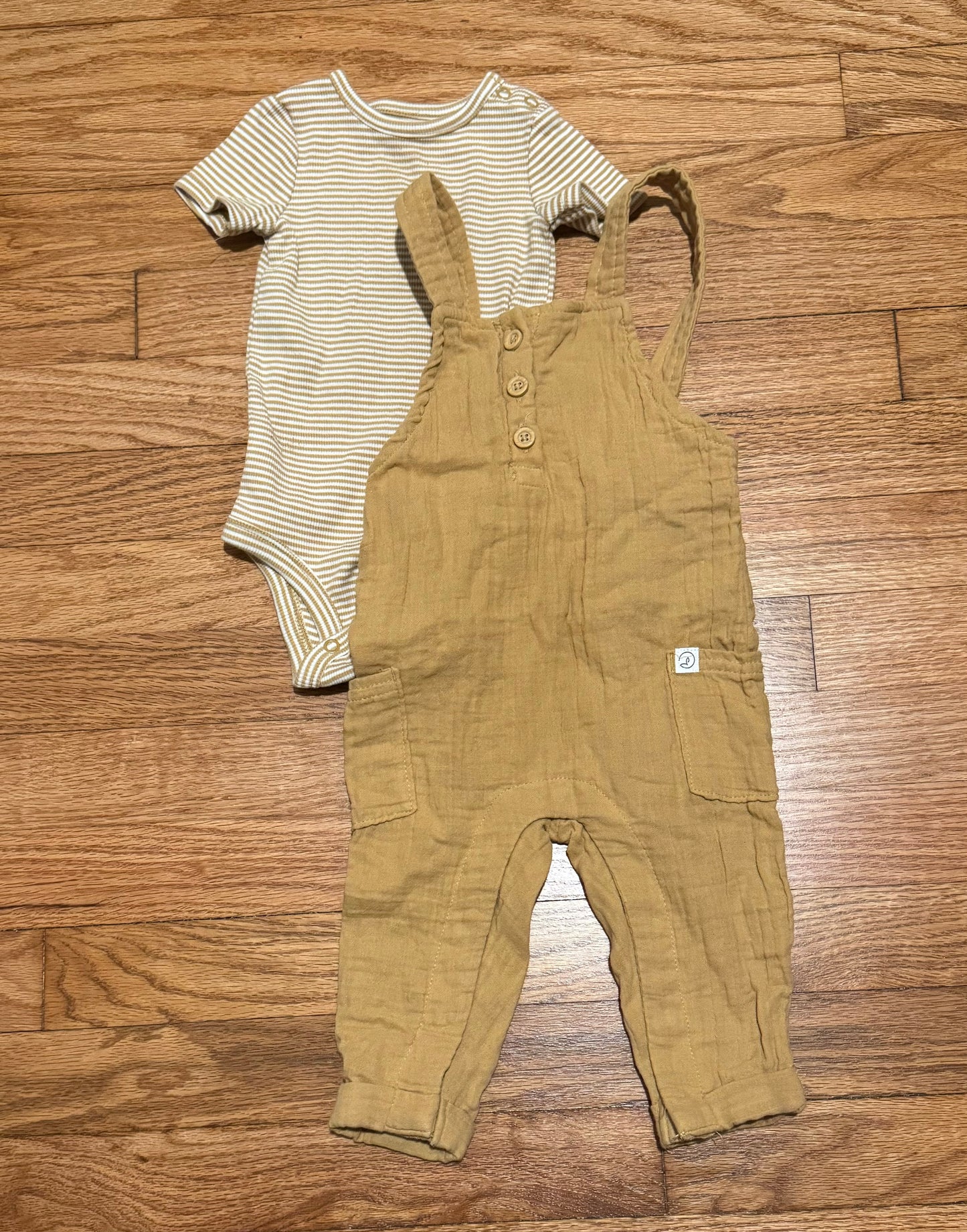 6 months Gender Neutral Little Planet Gauze Overalls and Onesie Yellow