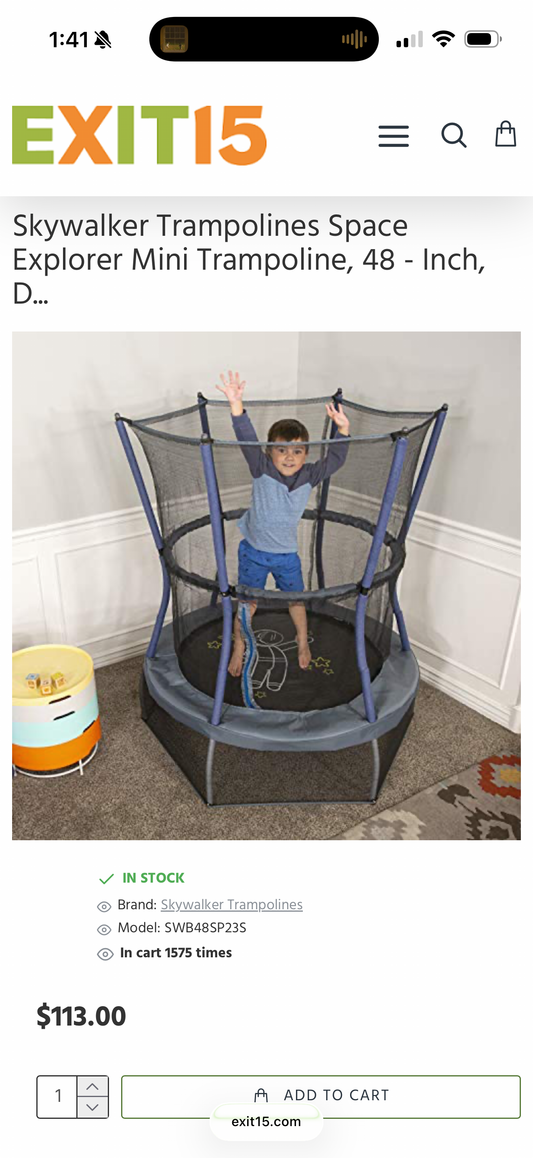 Indoor Trampoline | 48” w/ Net | Astronaut-Theme