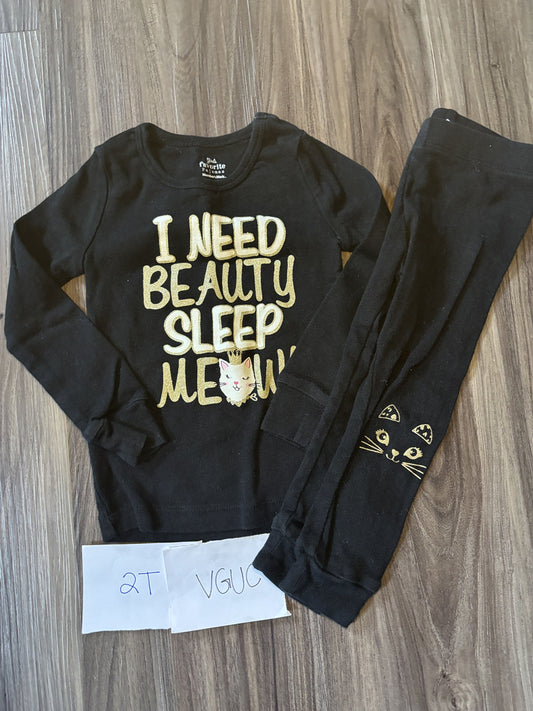 #138 - 2T - VGUC I need Beauty Sleep Meow PJs - PU 45236