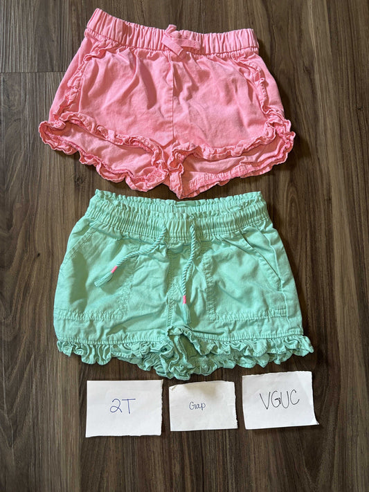 #77 - 2T - VGUC Gap - 2 Pair Shorts (Pink/Turquoise)