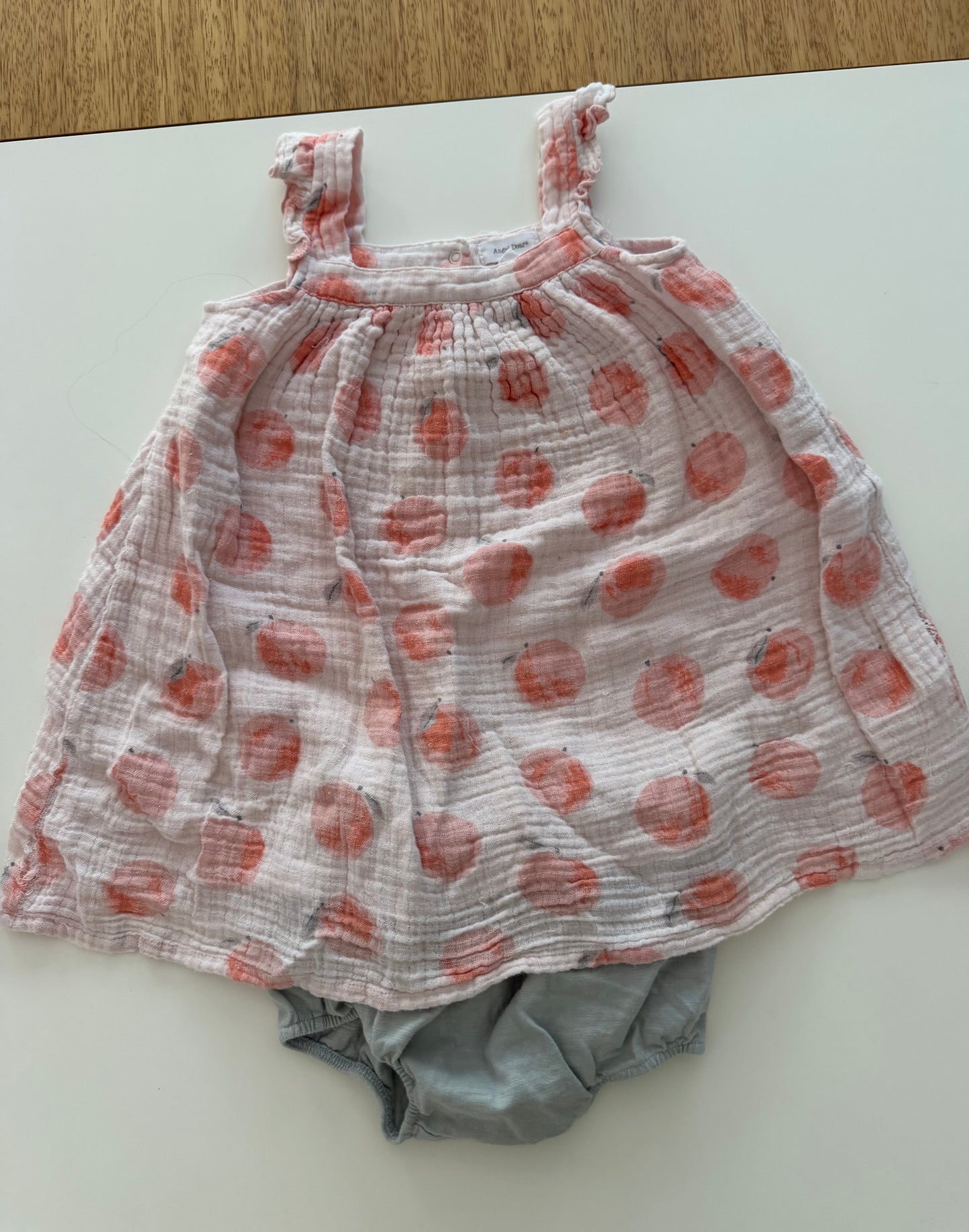 #117, Girls 3T, Angel Dear peach print gauze dress, GUC