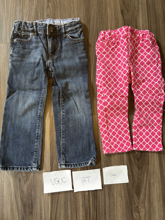 #138 - 2T - VGUC Gap - 2 Pants (Jeans + Pink Patterned) - PU 45236