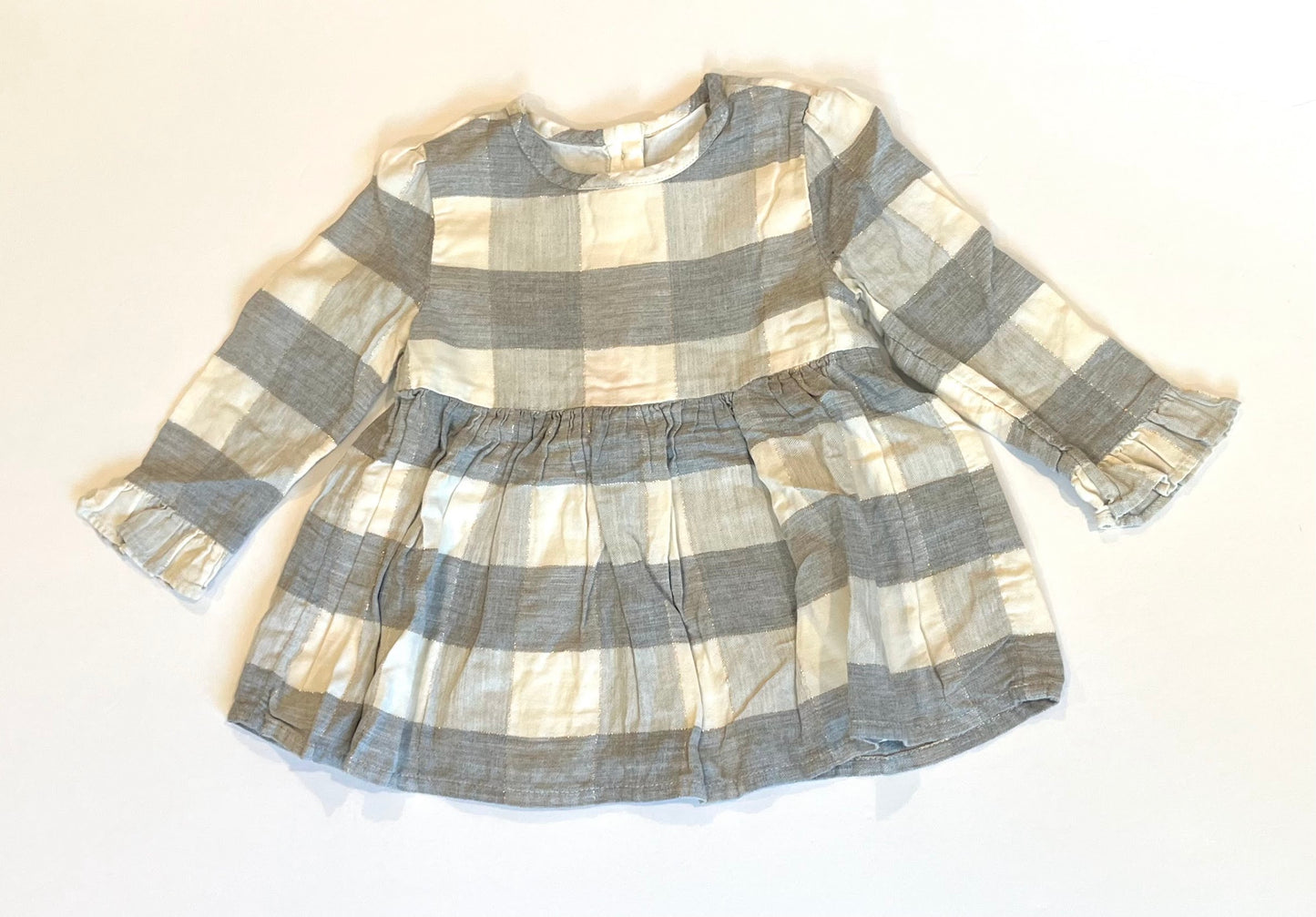 Seller #60 Marks & Spencer Buffalo Plaid Grey Peplum Top Girls Size 9-12mo