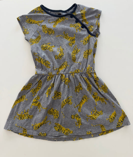 #117, Girls 4T, Tea gray bengal tiger dress, VGUC