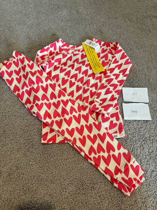 #98B - 3T - Baby Gap - NWT Pink Hearts Pajamas