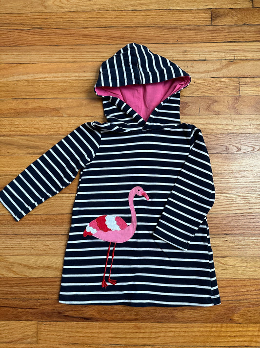 Faux Boden Flamingo Hooded Dress, Navy / Pink, Girls 3-4T