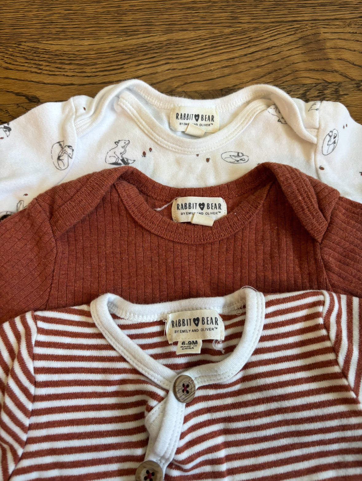 Seller #195 - *REDUCED* Rabbit + Bear Organic Cotton Bodysuits Set of 3 - Size 6-9 Months