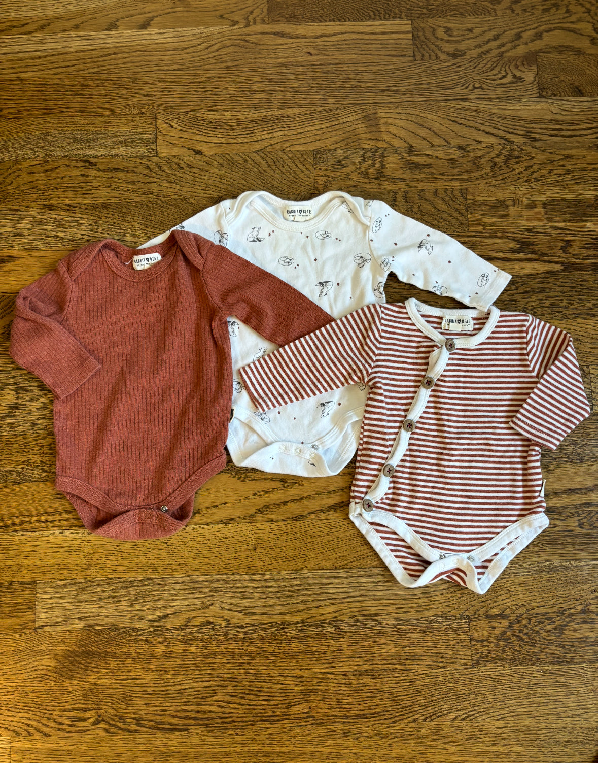 Seller #195 - *REDUCED* Rabbit + Bear Organic Cotton Bodysuits Set of 3 - Size 6-9 Months