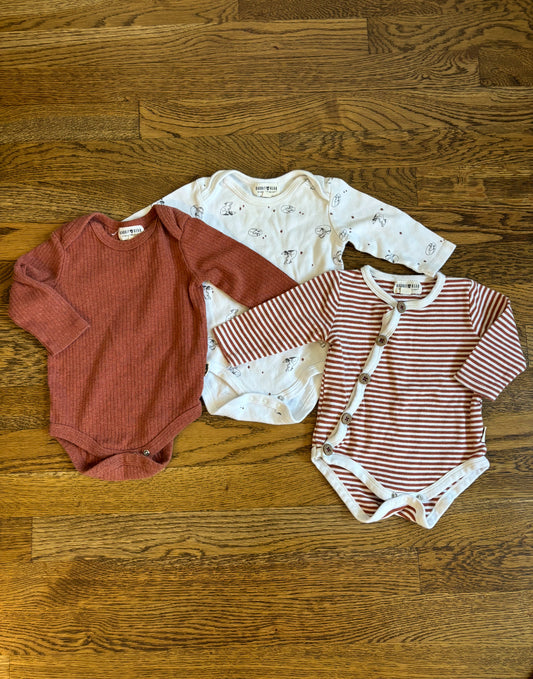 Seller #195 - *REDUCED* Rabbit + Bear Organic Cotton Bodysuits Set of 3 - Size 6-9 Months