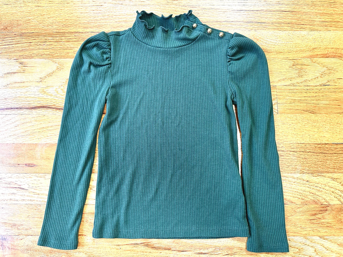 #104 Janie and Jack girl size 5 hunter green top with gold buttons