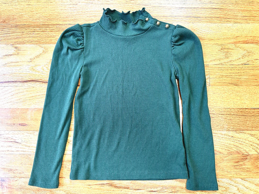 #104 Janie and Jack girl size 5 hunter green top with gold buttons