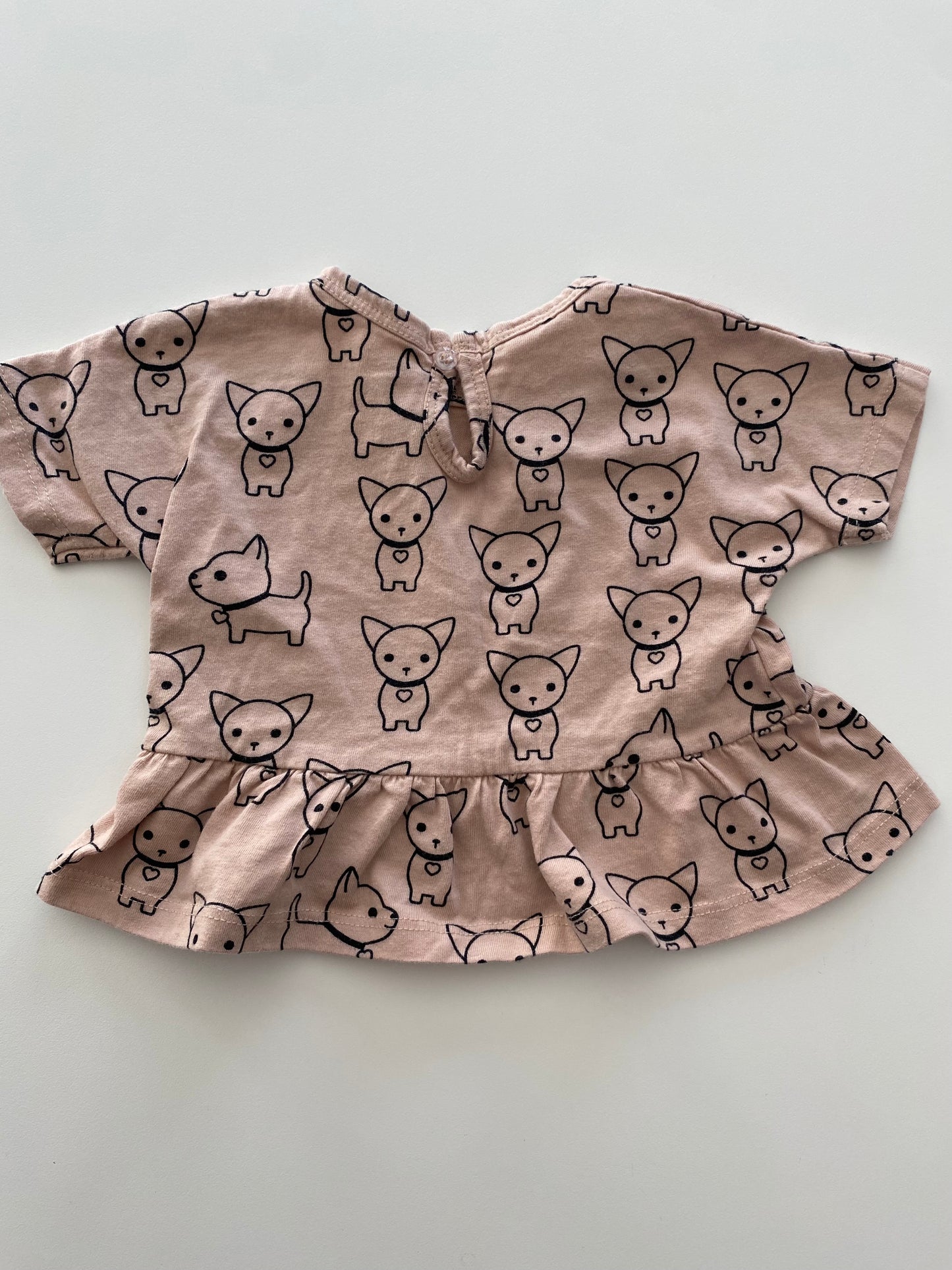 #117, Hux Baby tan puppy print peplum shirt, Girls 12M