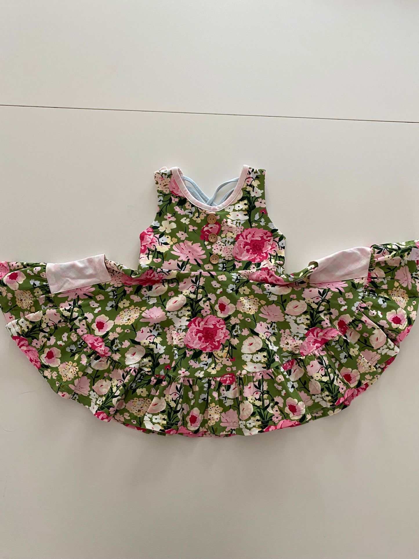 SweetHoney Green Floral Dress Girls 18M, New