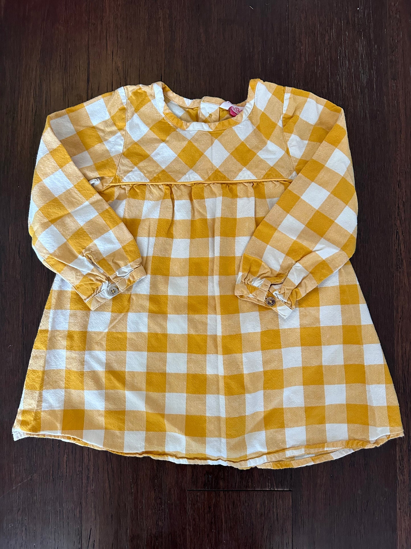 Seller 48, RuffleButts gold/white check empire waist dress, Girls 4t