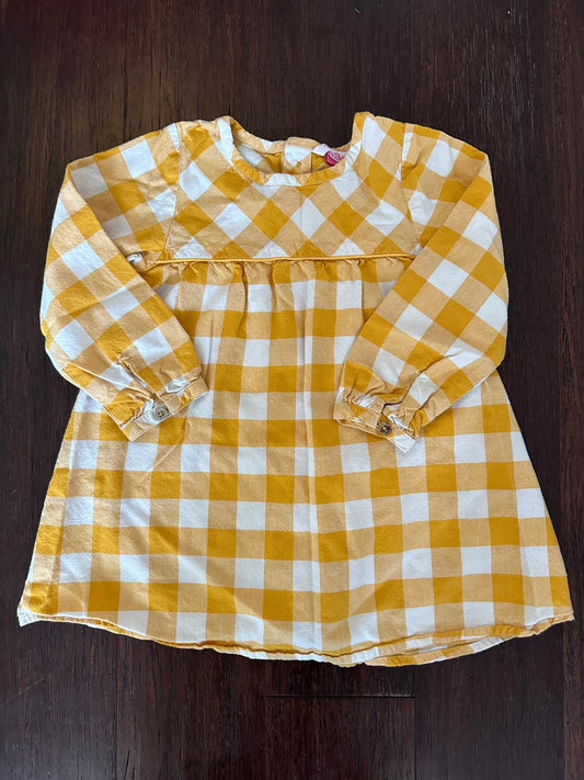 Seller 48, RuffleButts gold/white check empire waist dress, Girls 4t