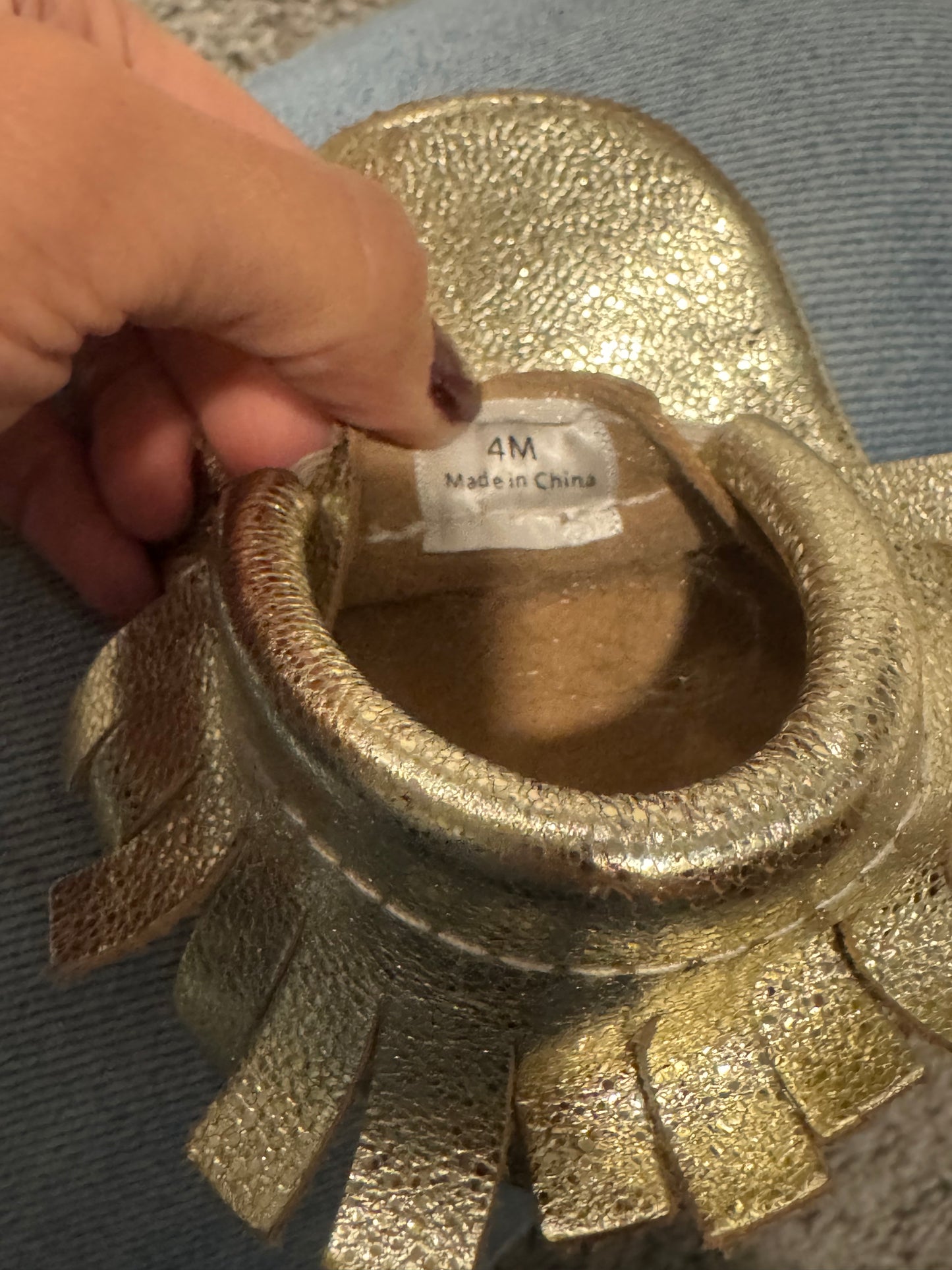 #187 Girls Size 4M Gold Freshly Picked Moccasin Dupes