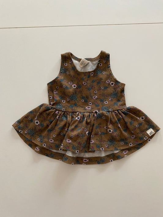 #84B- Lulu and Roo Brown Floral Peplum Tunic Girls 6-12M