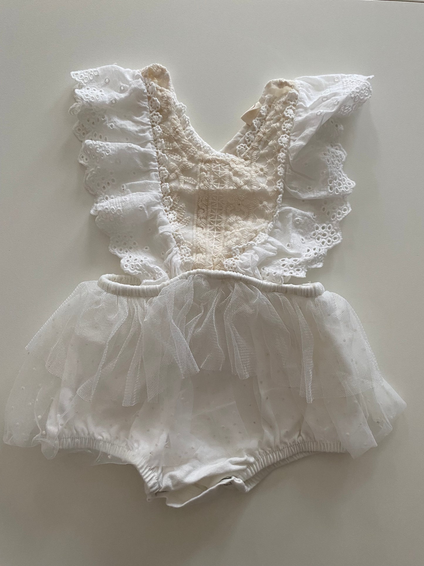 Boutique Brand White/Cream Romper with tulle Girls Size 80
