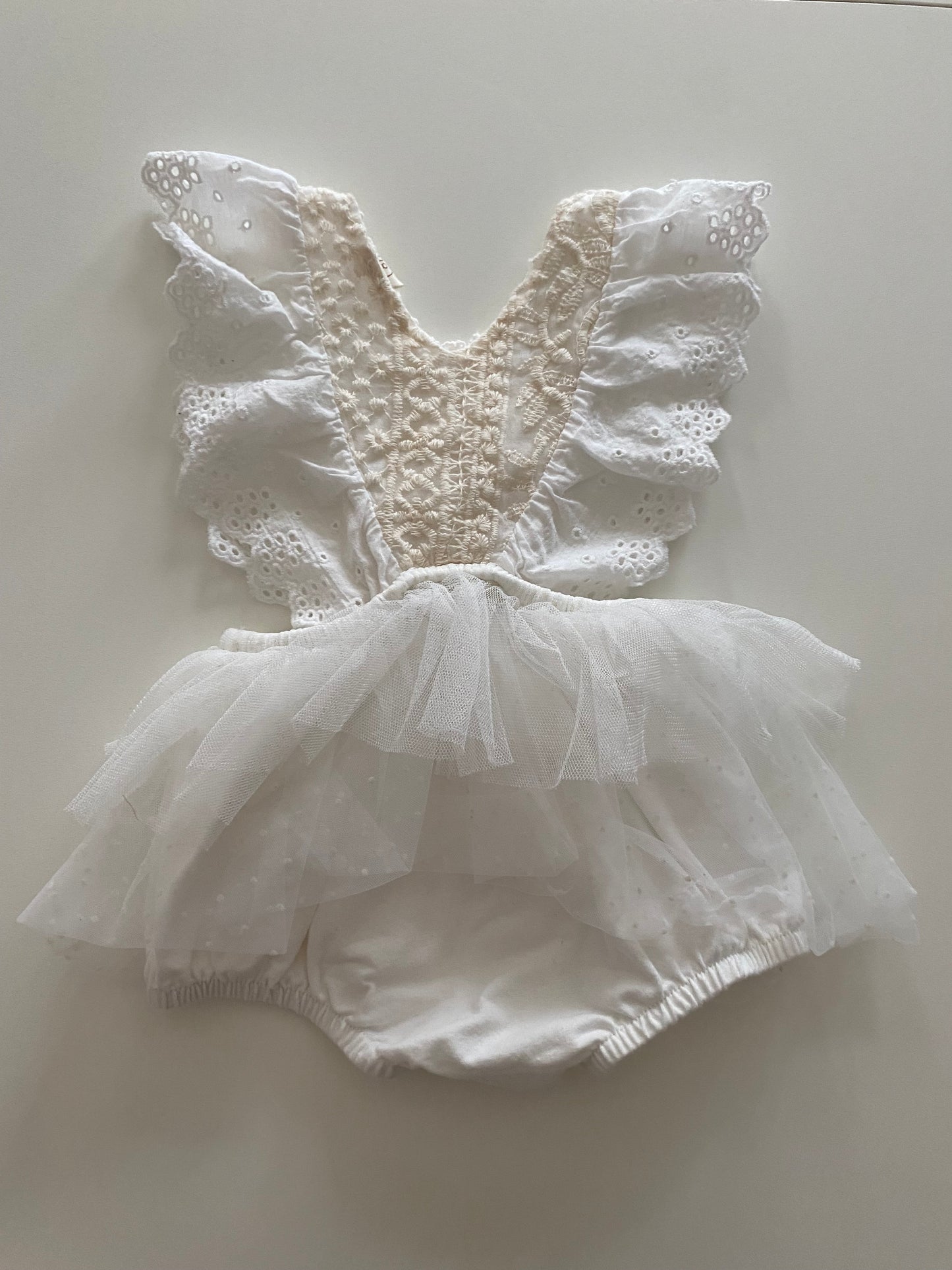 Boutique Brand White/Cream Romper with tulle Girls Size 80