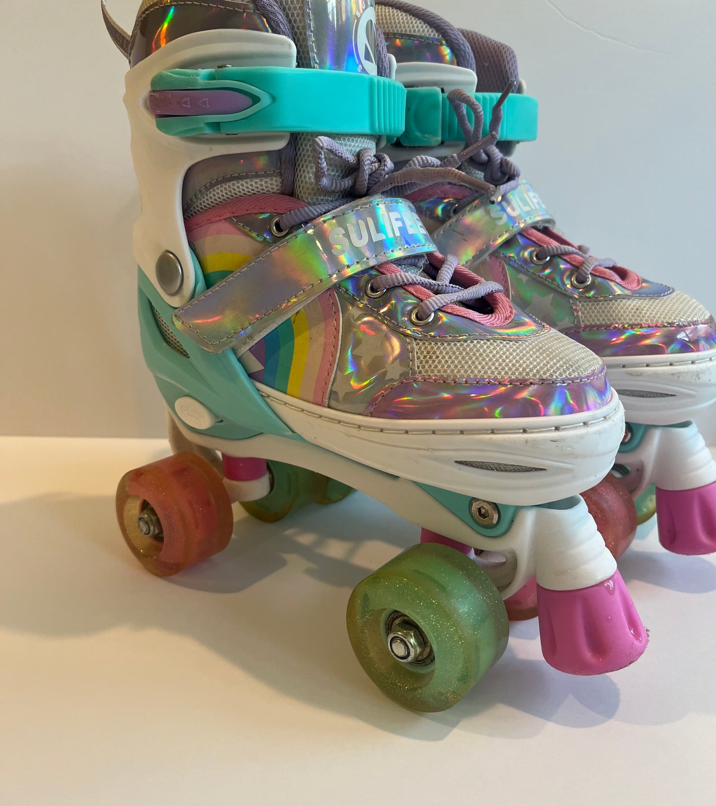 Seller #60 Sulifeel Rainbow Unicorn Adjustable Light up Roller Skates sizes 13-3