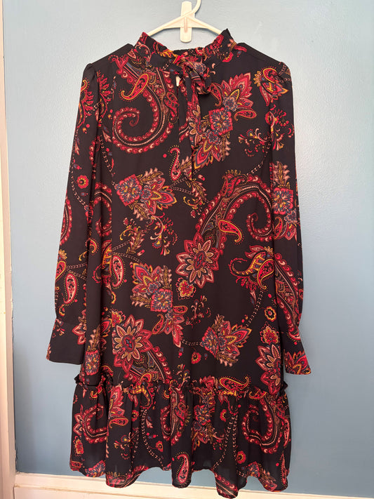 Seller #50 Loft Navy Paisley Shift Dress with Tie-Neck Detail, Large EUC