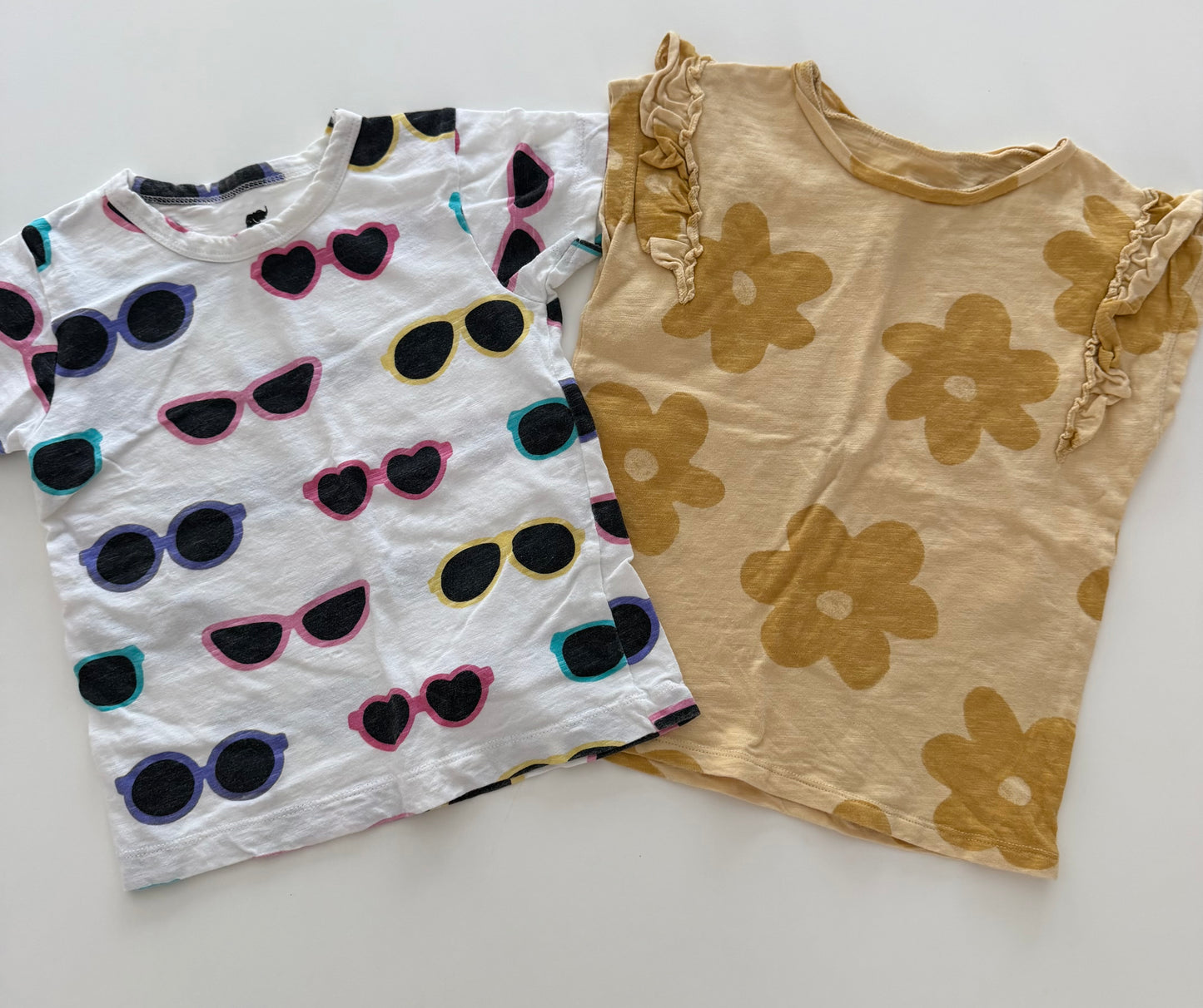 #117, Girls 4T, Monica + Andy sunglasses tee & Little Co yellow flower tee, GUC