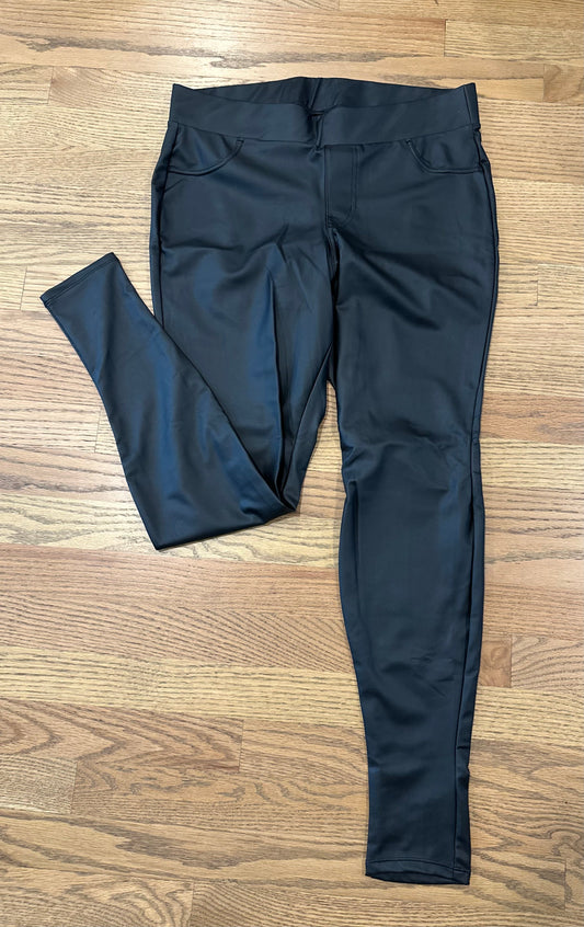 #198- Women’s, Torrid, Black Faux-Leather Leggings- XL