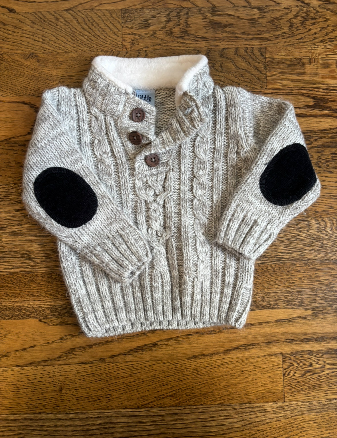 Seller #195 - Little Lad Boys Cable Knit Sweater with Elbow Patches - Size 12 Months