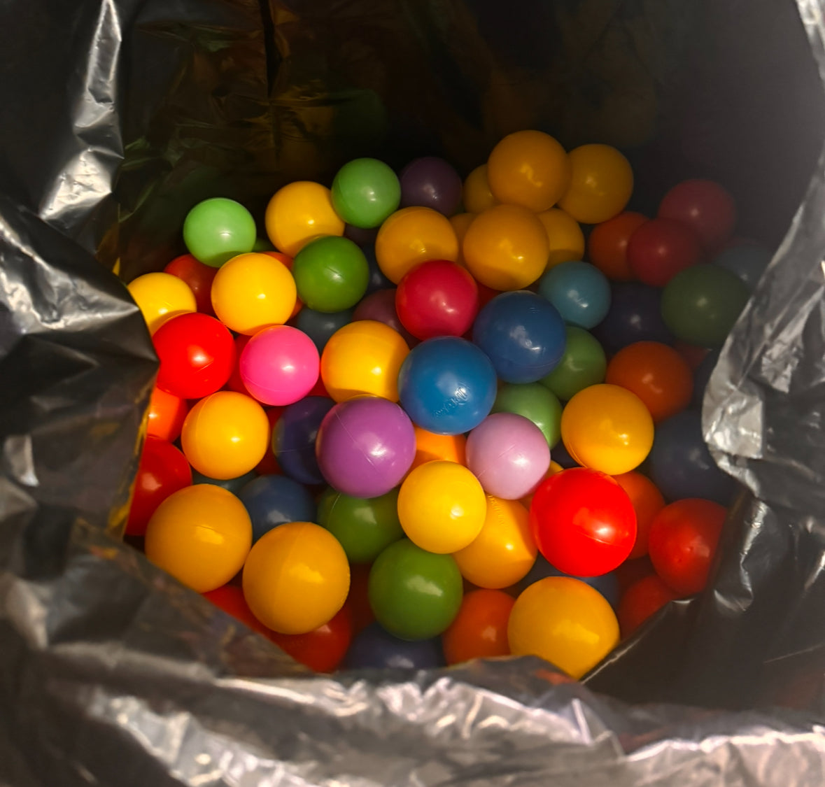 Ball Pit Balls - large garbage bag GUC - see picture for scale