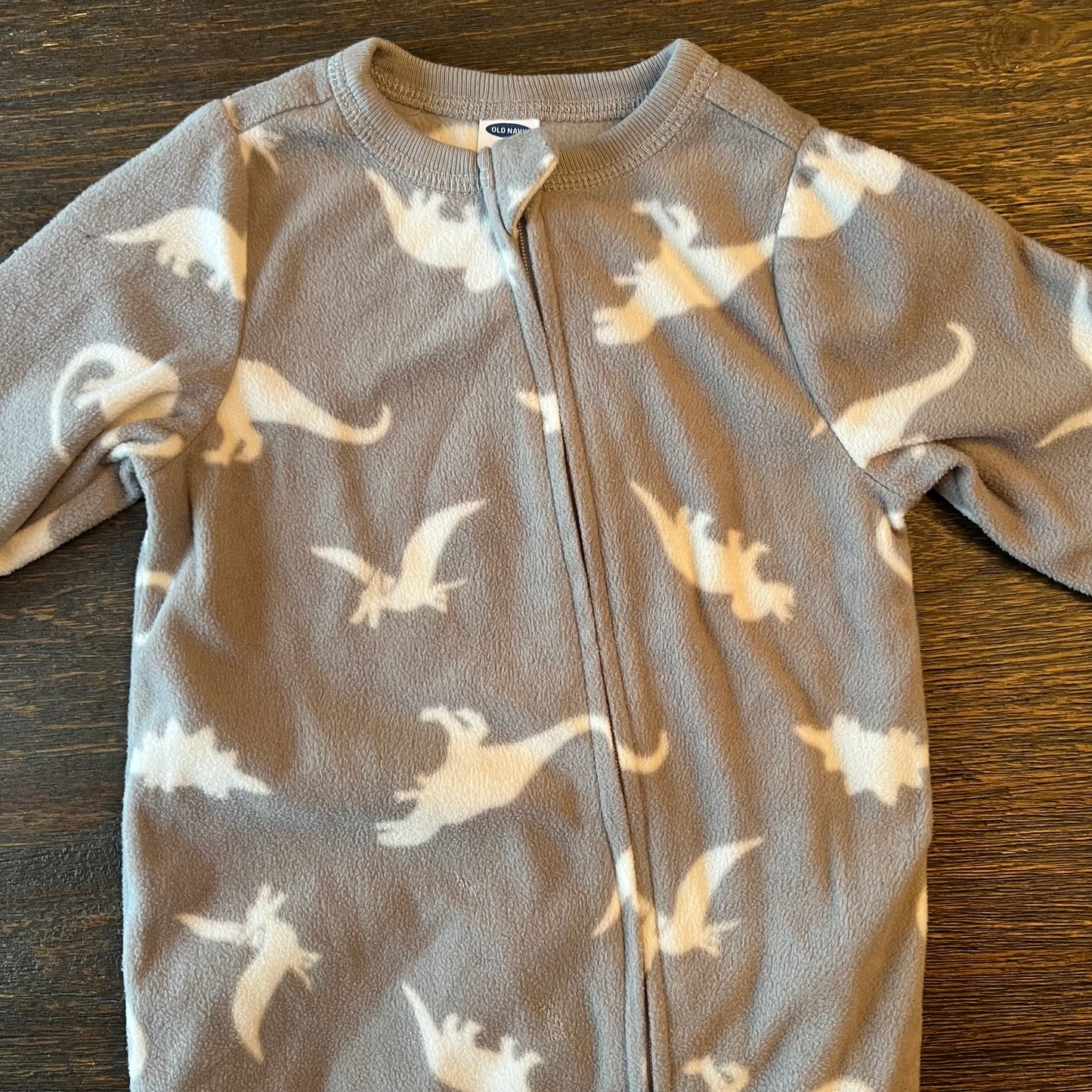 #5 Old Navy Gray Dinosaur Zip Up Sleeper, Boys 12-18 months