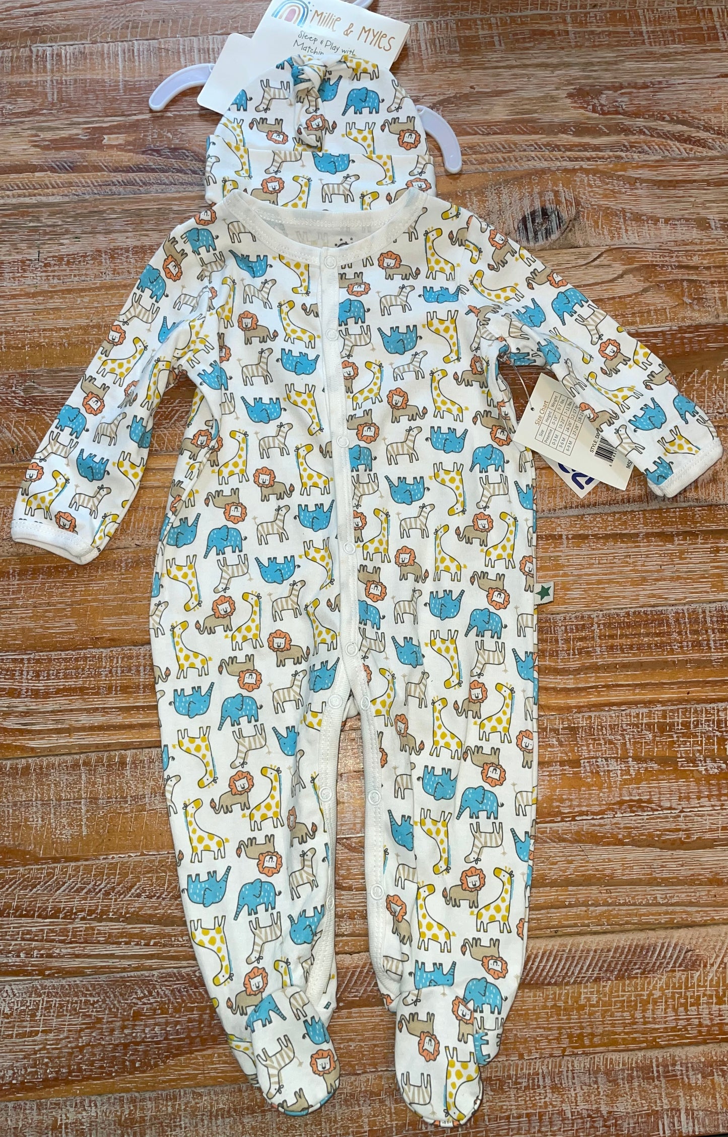 Seller #3 Millie & Myles Safari Animals Boys 6-9 mos Sleeper w/ Matching Hat