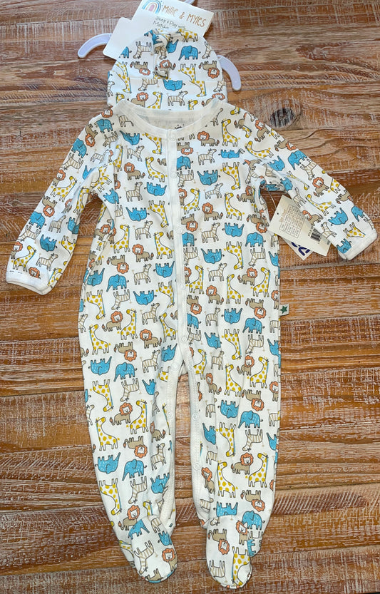 Seller #3 Millie & Myles Safari Animals Boys 6-9 mos Sleeper w/ Matching Hat