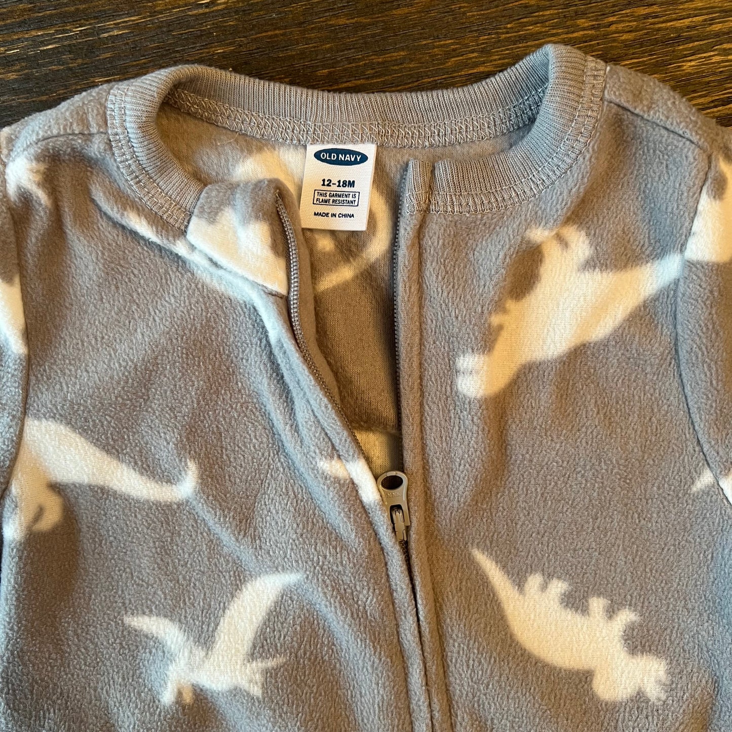 #5 Old Navy Gray Dinosaur Zip Up Sleeper, Boys 12-18 months