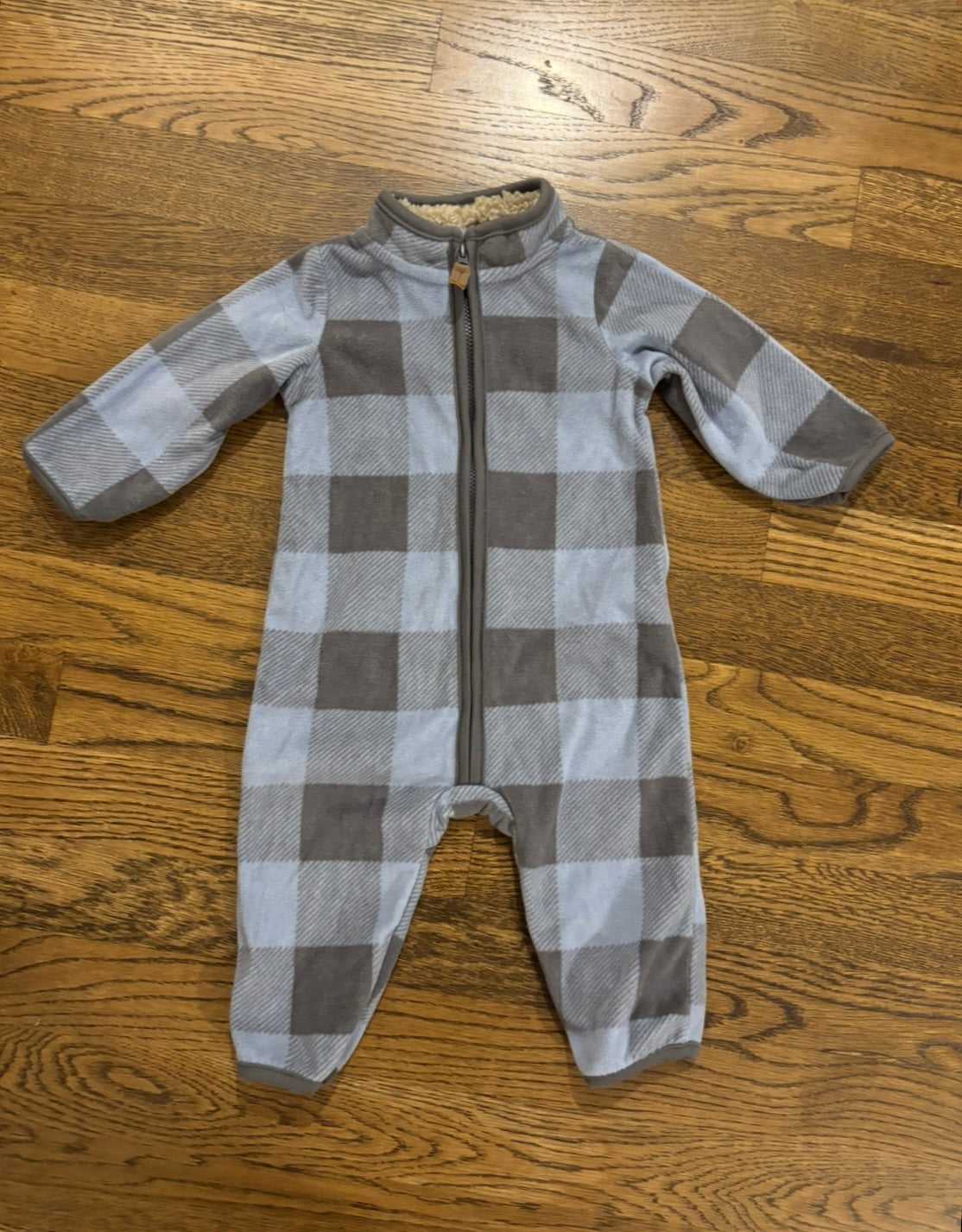 Seller #195 - *REDUCED* Carter’s Baby Blue Plaid Zip-Up Fleece Jumpsuit - Size 6 Months