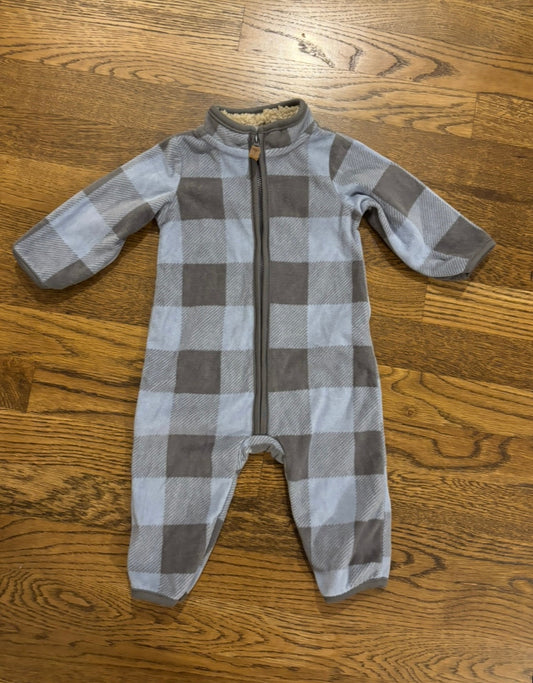 Seller #195 - *REDUCED* Carter’s Baby Blue Plaid Zip-Up Fleece Jumpsuit - Size 6 Months