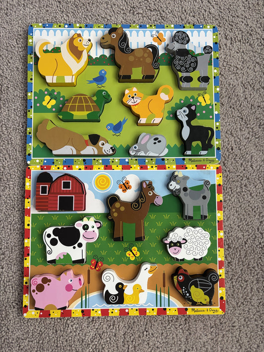#138 -  - EUC Melissa & Doug - Set of 2 Animals Wooden Puzzle - PU 45236