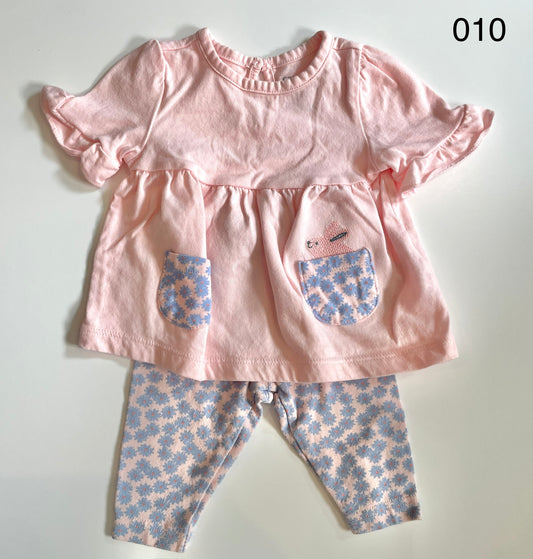 Carters pink bunny 2-piece set size 0-3 months