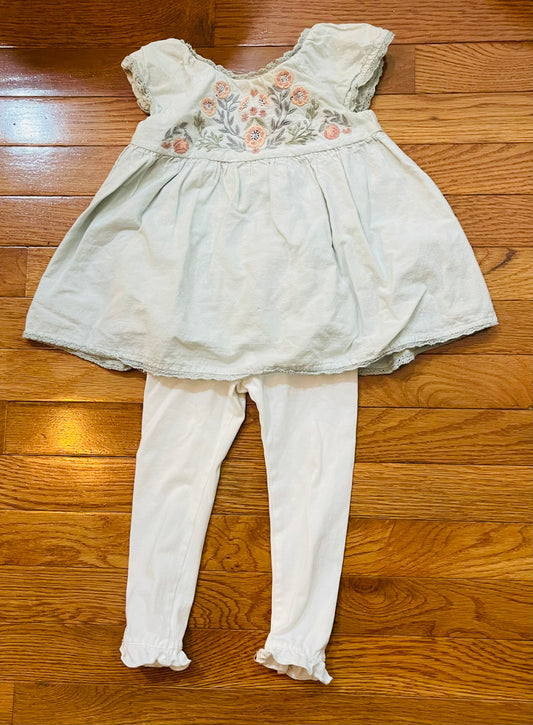 Floral top dress/tunic with white pants -24mo