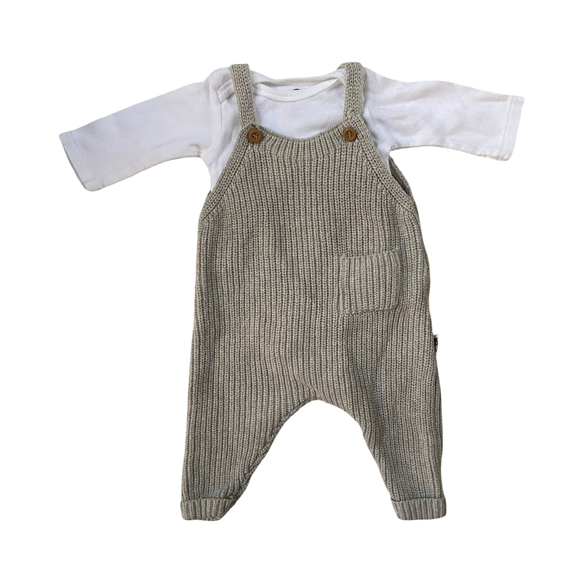 #33 Rabbit + Bear Gray Knit Baby Overalls Outfit 3-6 Months