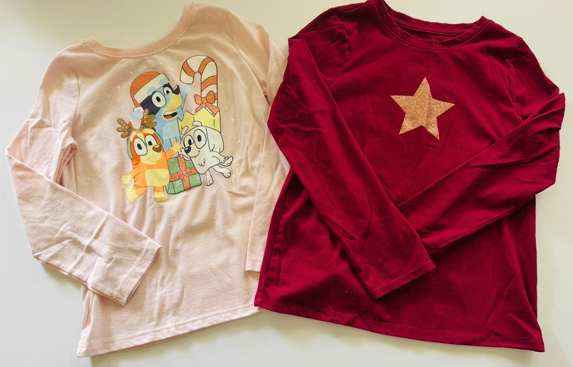 REDUCED #92 girls 6/7 star and bluey holiday long sleeve shirts cat jack